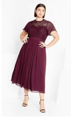 City Chic Burgundy Lace Midi Dress